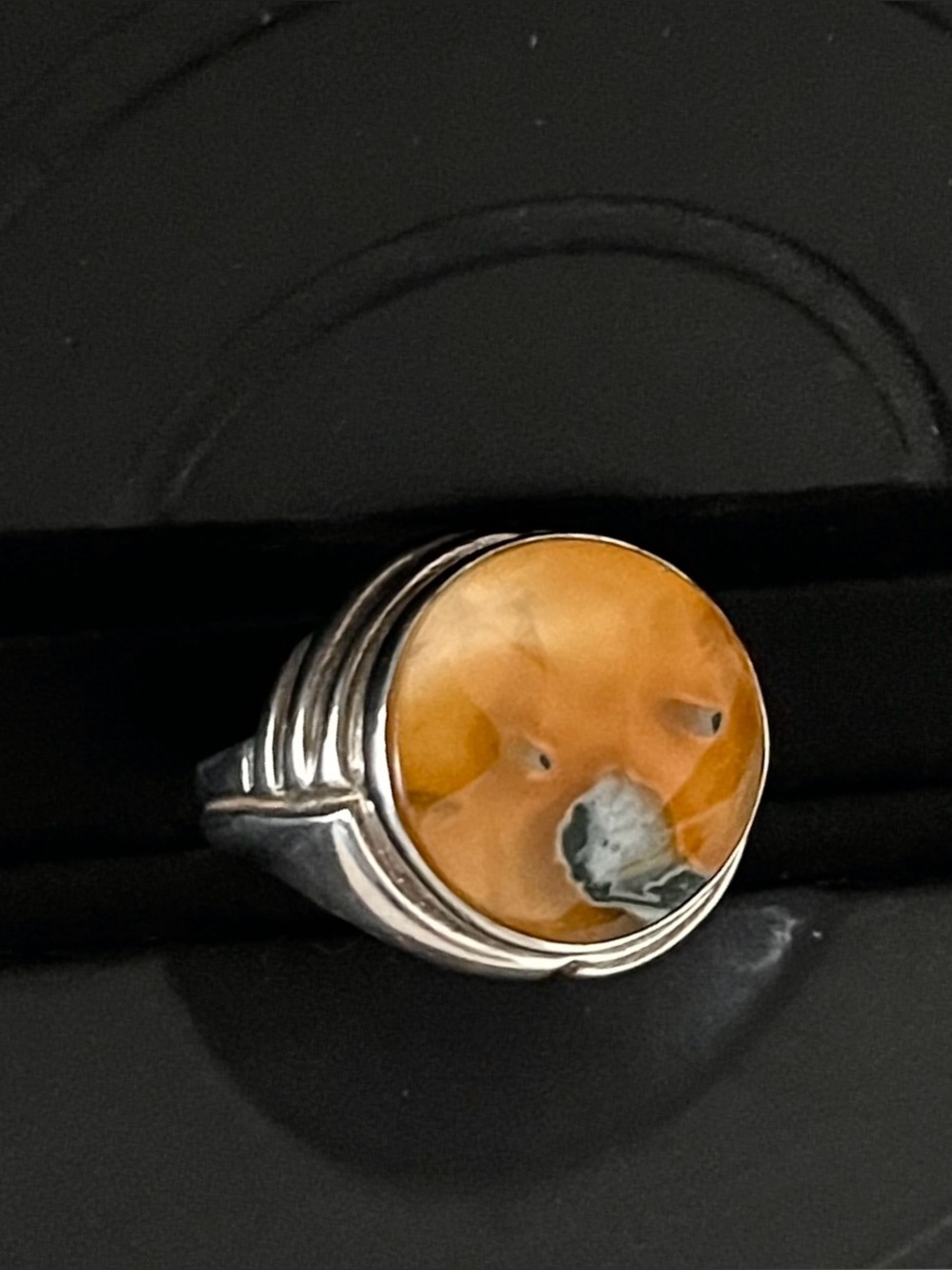 Great Falls Metal Works Vintage Sterling Silver Amber Cabochon Ring